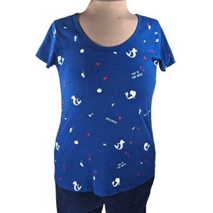 Disney Women's XL The Little Mermaid Blue Embroidered Cap Sleeve T-Shirt Japan